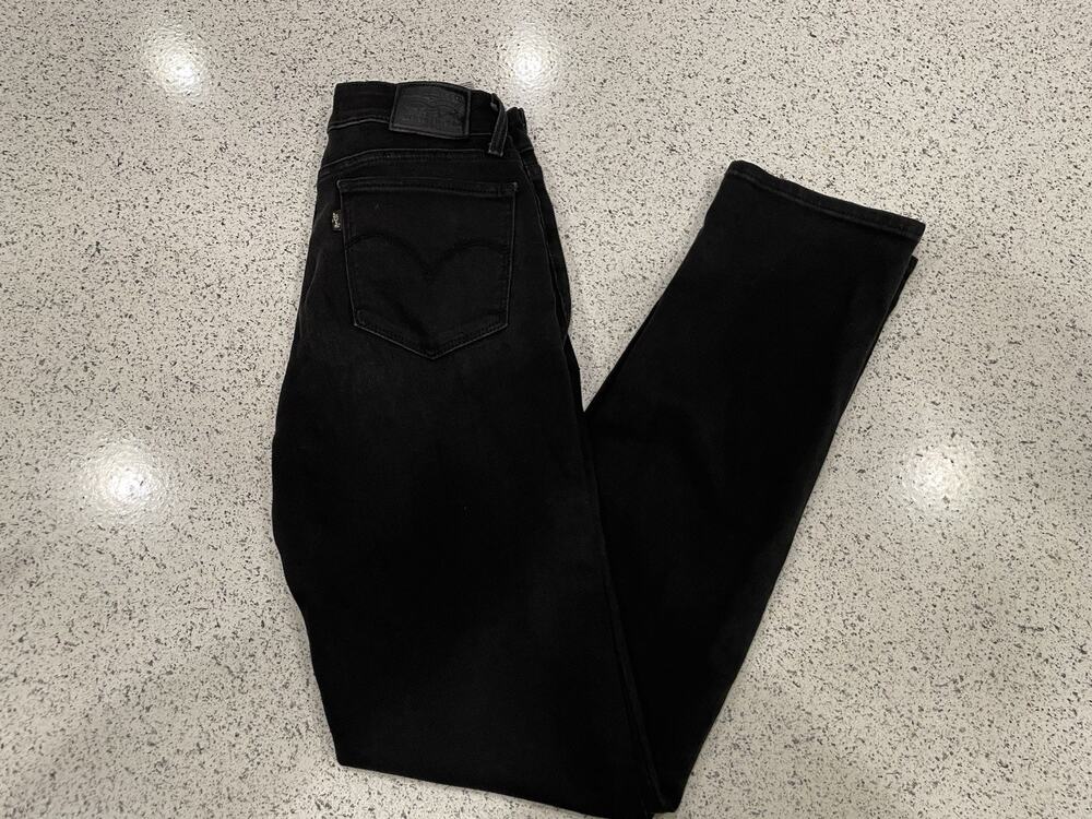 LEVI'S Womens 712 Slim Jeans W27 L32 IRREGULAR Black Cotton